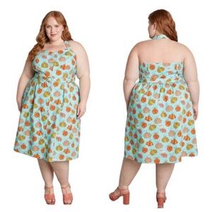 ModCloth x Marisol Muro Aligned With Destiny Fit And Flare Dress 1X Blue Ladybug